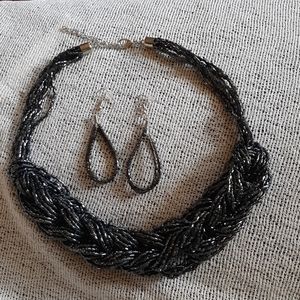 Gun metal blue necklace & earrings.